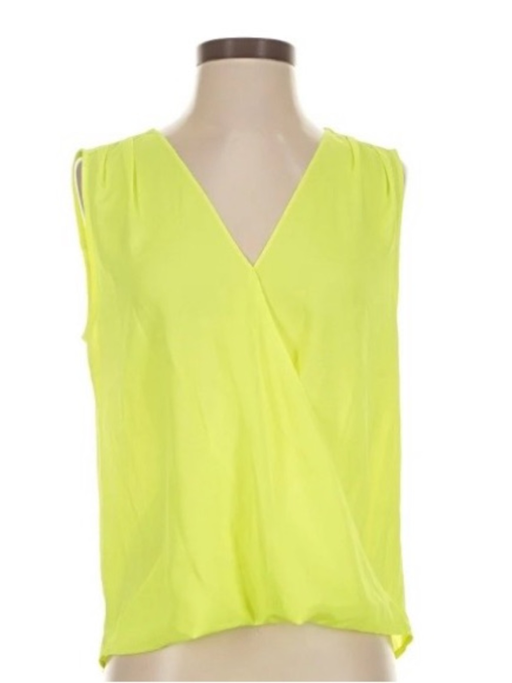 Gianni Bini Neon Lime Sleeveless V-Neck Draped Blouse